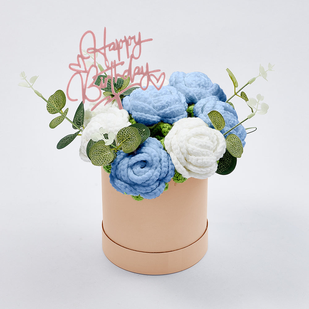 Handmade Crochet Roses Bouquet in Bucket - Personalised Knitted Gift for Birthdays & Graduations