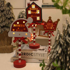 LED Wooden Christmas Light Board For Home Santa Stop Here First Sign Christmas Decoration