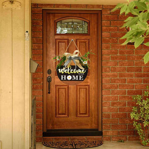 Welcome Sign with Light for Front Door Wood Farmhouse Wreath Porch Decor Hanging Decoration Gifts