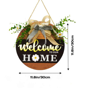 Welcome Sign with Light for Front Door Wood Farmhouse Wreath Porch Decor Hanging Decoration Gifts