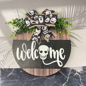 Halloween Welcome Sign for Front Door Wood Farmhouse Wreath Porch Decor Hanging Decoration Gifts