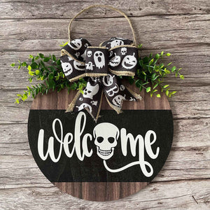 Halloween Welcome Sign for Front Door Wood Farmhouse Wreath Porch Decor Hanging Decoration Gifts