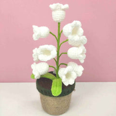 Crochet Handmade Lily Potted Plant Light Lamp Knitted Flower Decoration Home Decor Gifts