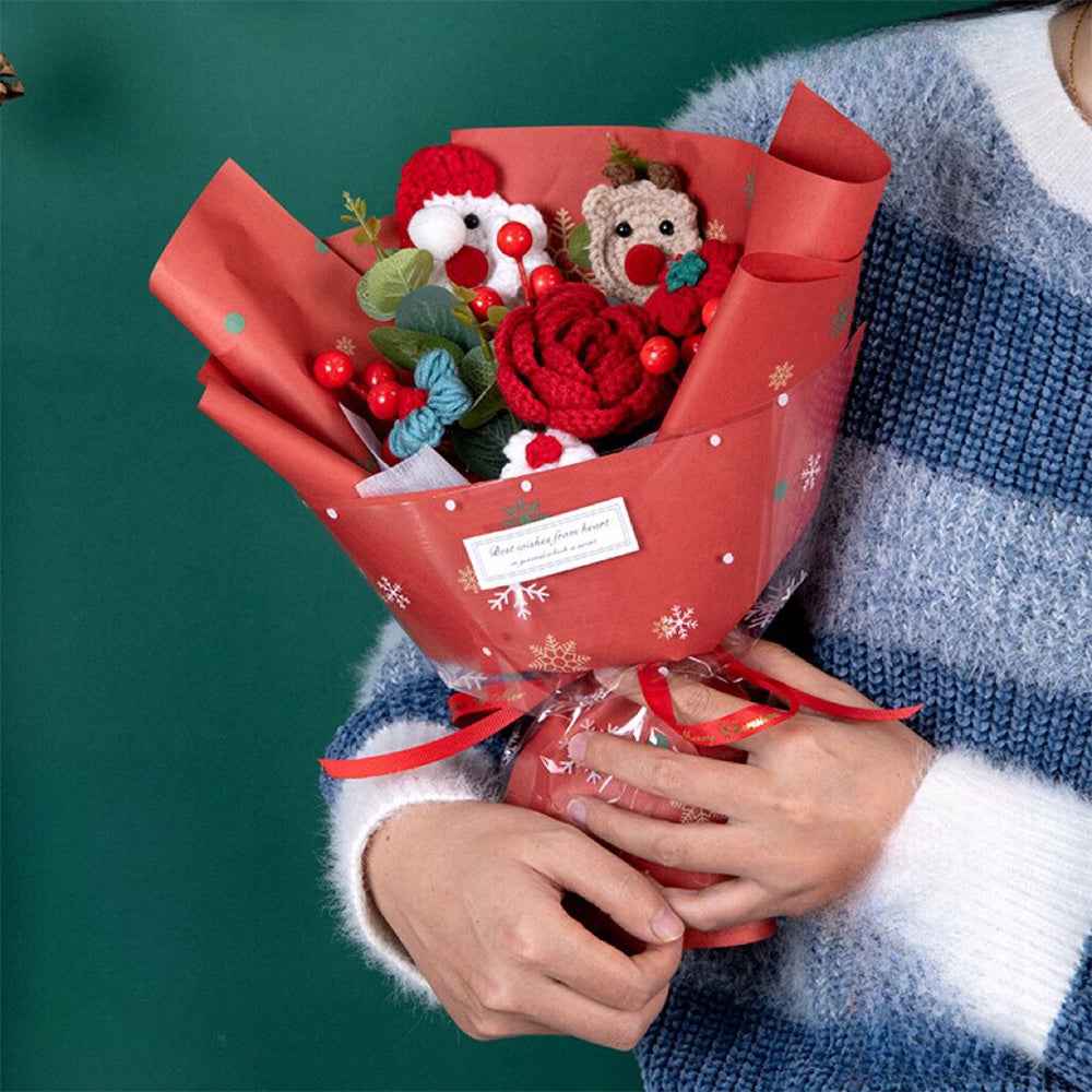 Christmas Crochet Flowers Bouquet Handmade Knitted Flower Gift for Her