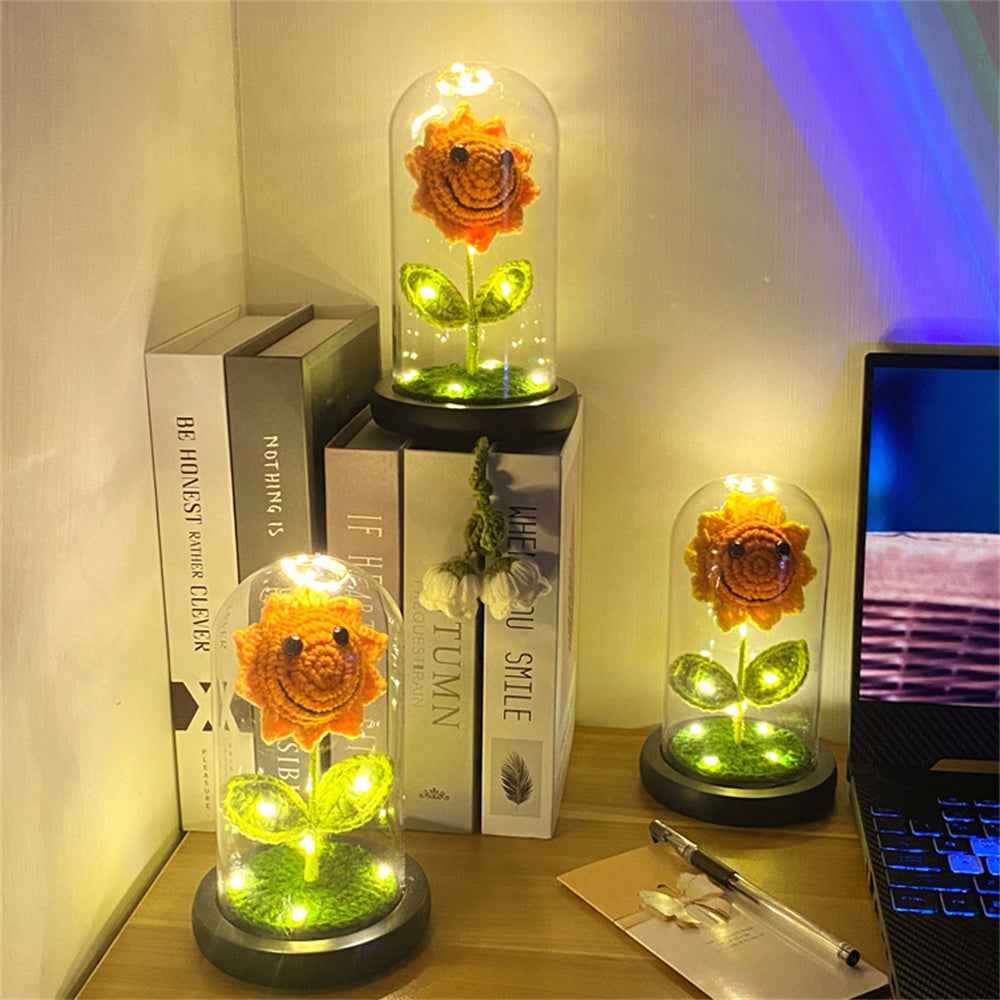 Crochet Flower Lamp Handmade Knitted Rose Sunflower Glass Cover Ornament Wedding Gift