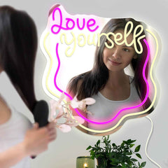 Love Yourself Mirror Light for Wall Wavy Neon Mirror LED Dimmable Light Gift for Her