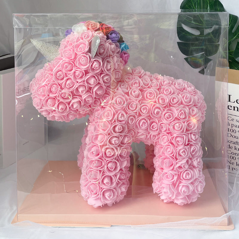 Small Rose Flower Unicorn held in hands for scale – handmade PE foam romantic present for her