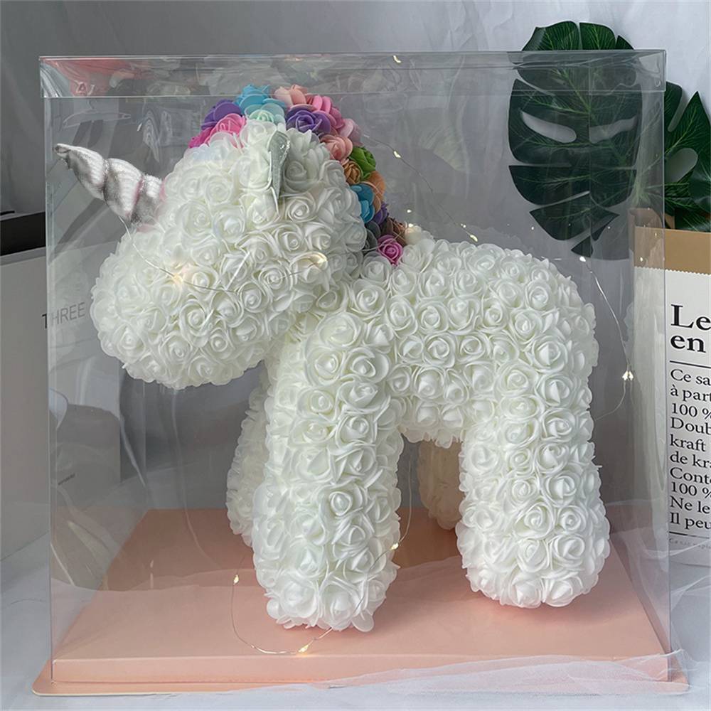 Assorted colour variants of Rose Flower Unicorns – handcrafted PE foam options for party gifts and home décor
