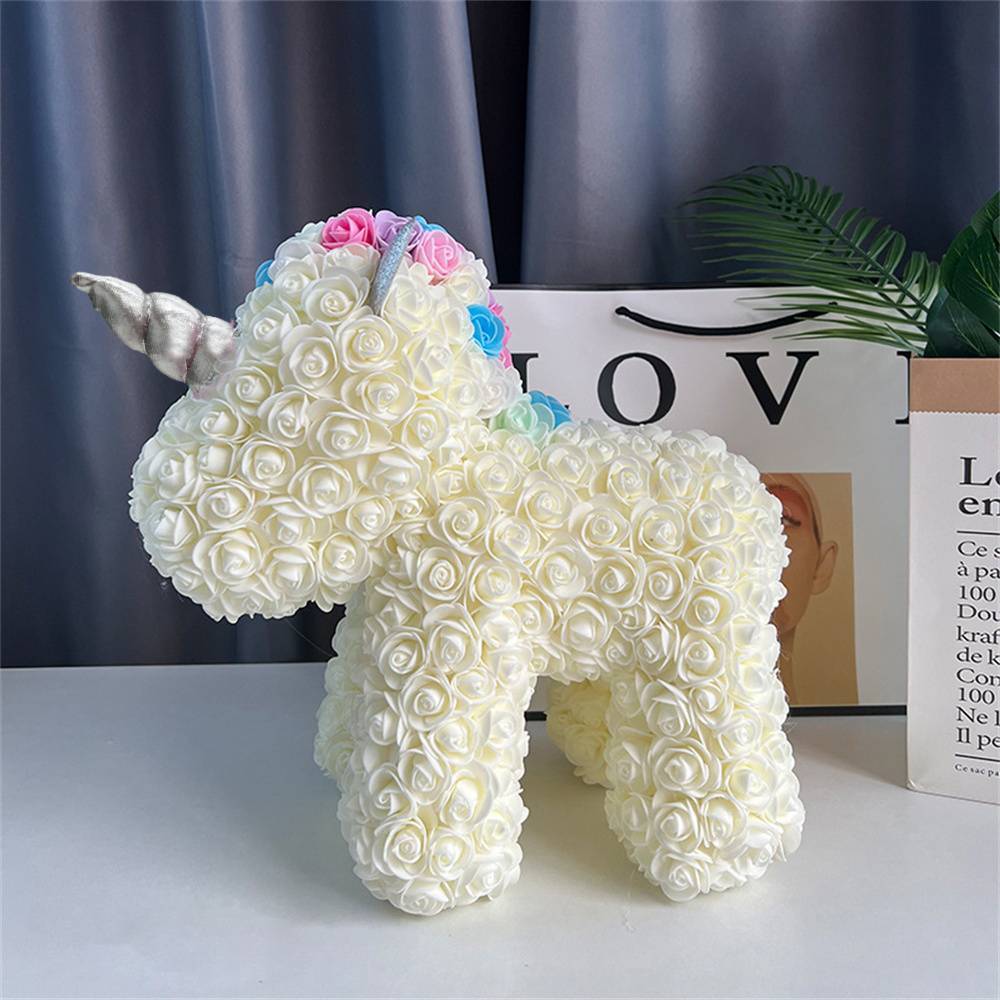 Unicorn silhouette crafted from realistic foam roses – detailed handmade Rose Flower Unicorn keepsake