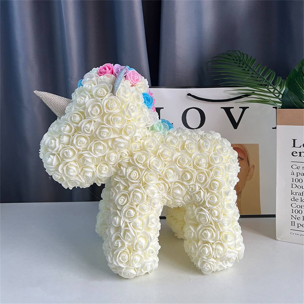 Styled gift arrangement featuring Rose Flower Unicorn – romantic present idea for girlfriend, wife or mum