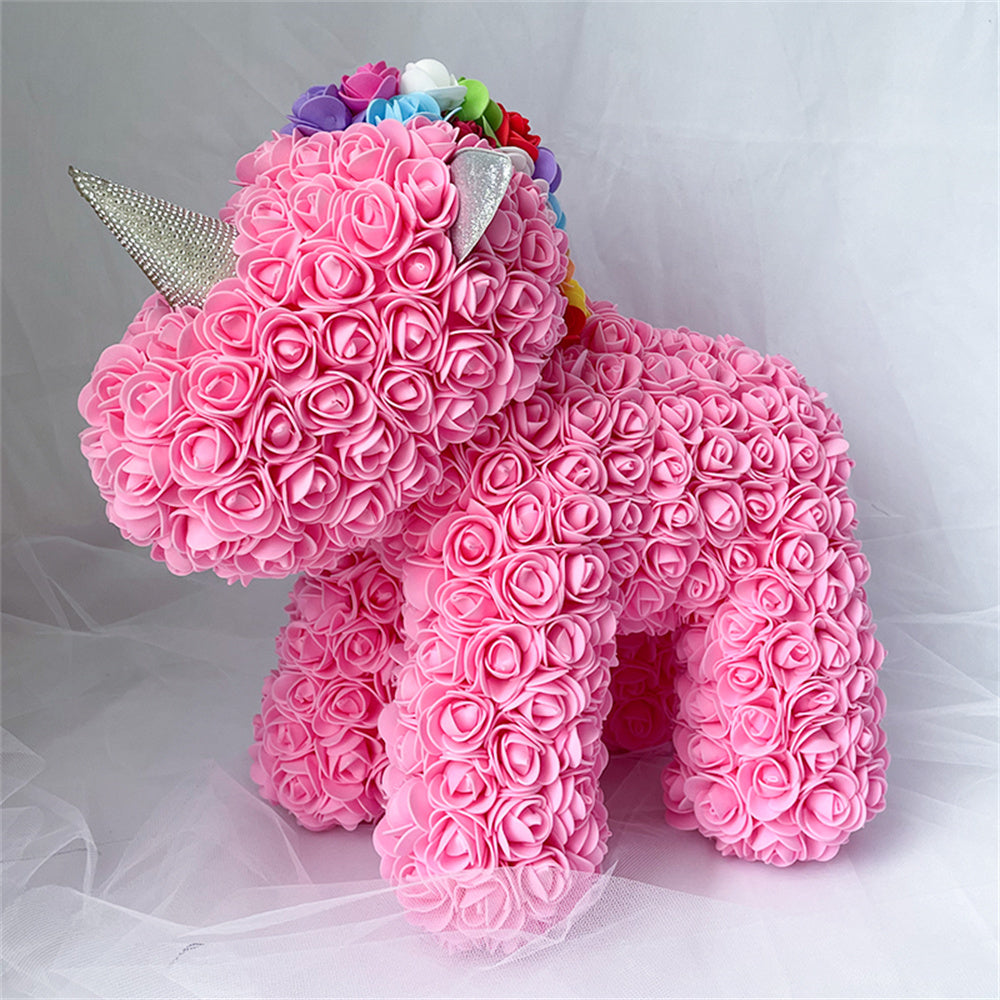 Close view of foam petal edges and assembly on Rose Flower Unicorn – high quality handmade finish