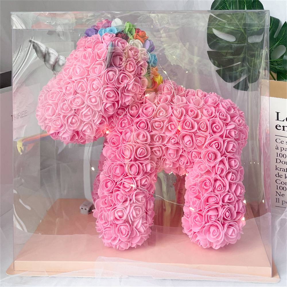 Romantic gift scene with Rose Flower Unicorn and candles – Valentine presentation of handmade PE foam keepsake