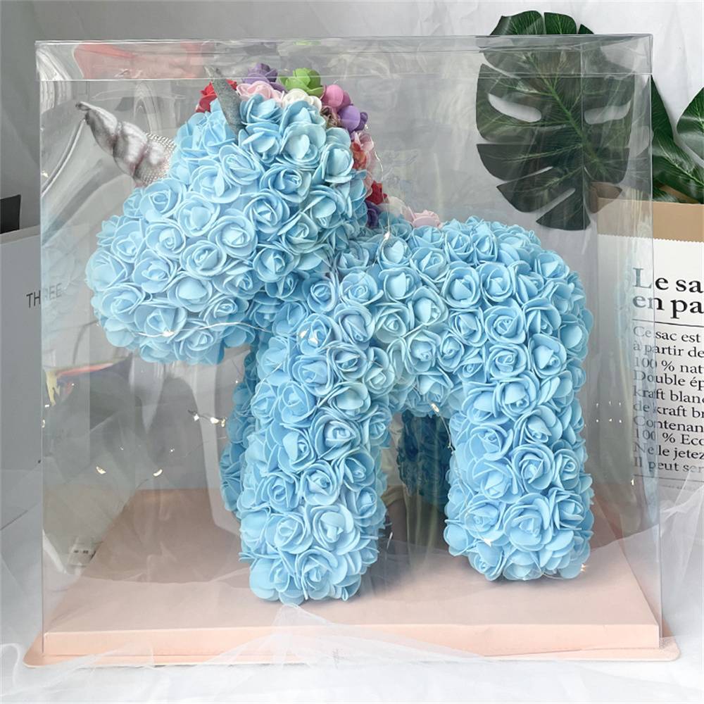 Underside and base detail of Rose Flower Unicorn – sturdy handcrafted PE foam support for display