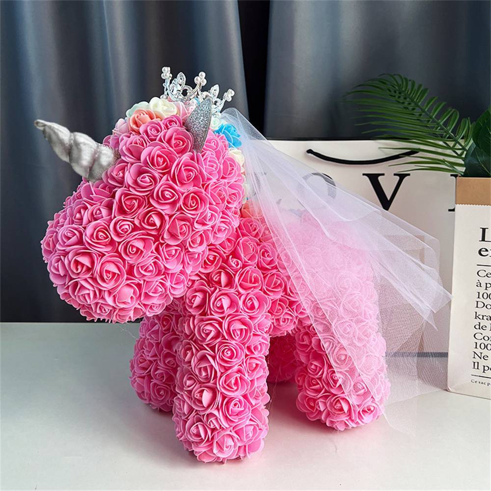 Elegant display of Rose Flower Unicorn on dressing table – decorative handmade PE foam keepsake for women