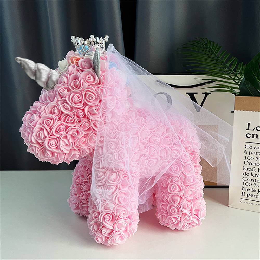 Close-up of personalised message plaque on Rose Flower Unicorn base – customised handmade keepsake for Valentine's Day