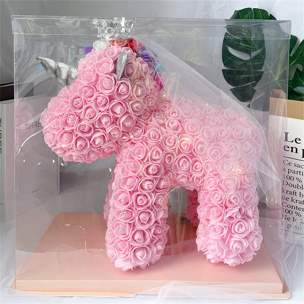 Artisan crafting glimpse showing assembly of PE foam roses into unicorn form – handmade Rose Flower Unicorn process