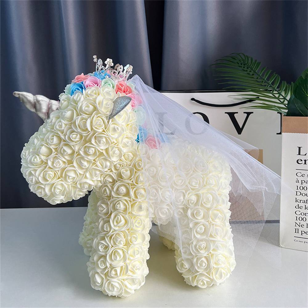 Rear detail of floral tail and sculpting on Rose Flower Unicorn – handcrafted PE foam romantic keepsake