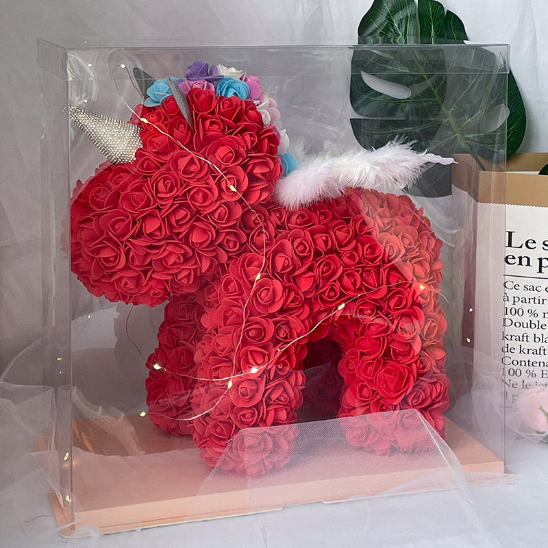 Enchanting Rose Flower Unicorn — Handmade Foam Unicorn Gift for Valentine's Day
