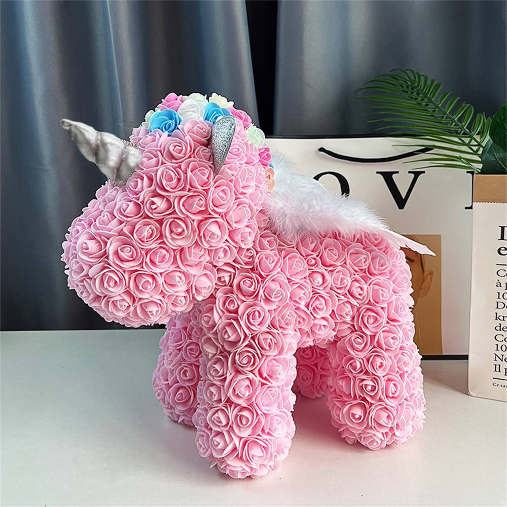 Enchanting Rose Flower Unicorn — Handmade Foam Unicorn Gift for Valentine's Day