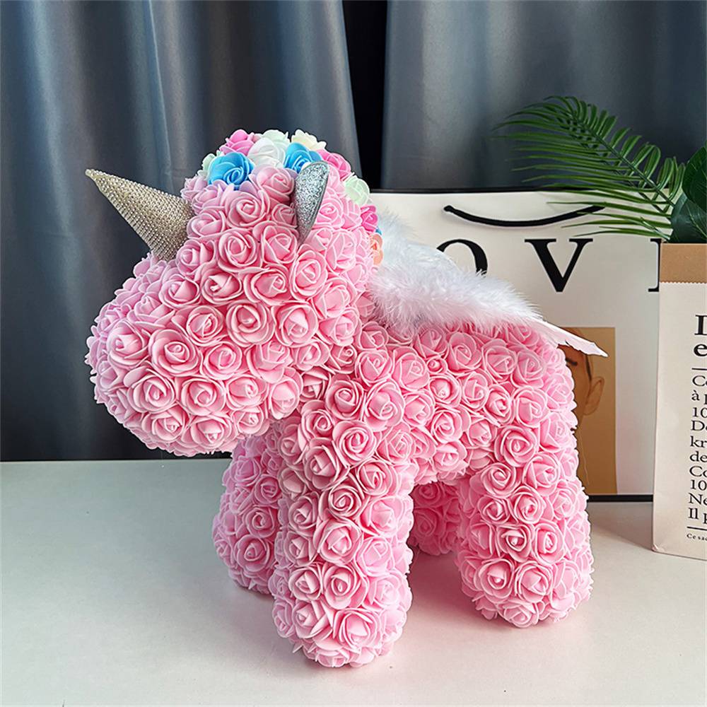 Enchanting Rose Flower Unicorn — Handmade Foam Unicorn Gift for Valentine's Day