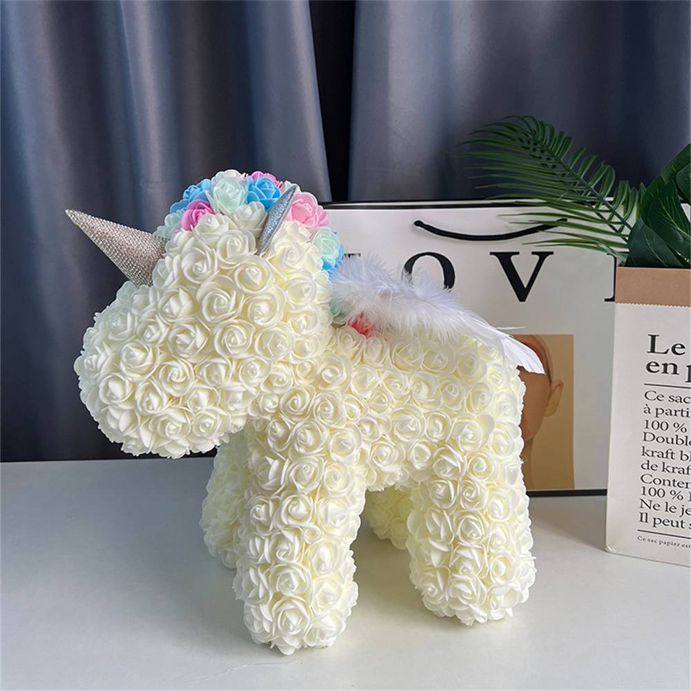 Enchanting Rose Flower Unicorn — Handmade Foam Unicorn Gift for Valentine's Day