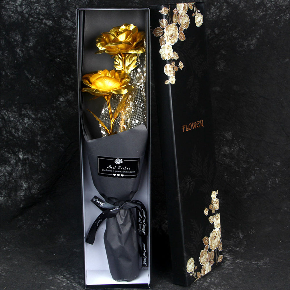 Gold Foil Roses Bouquet - Forever Artificial Flowers for Valentine's Day Gifts