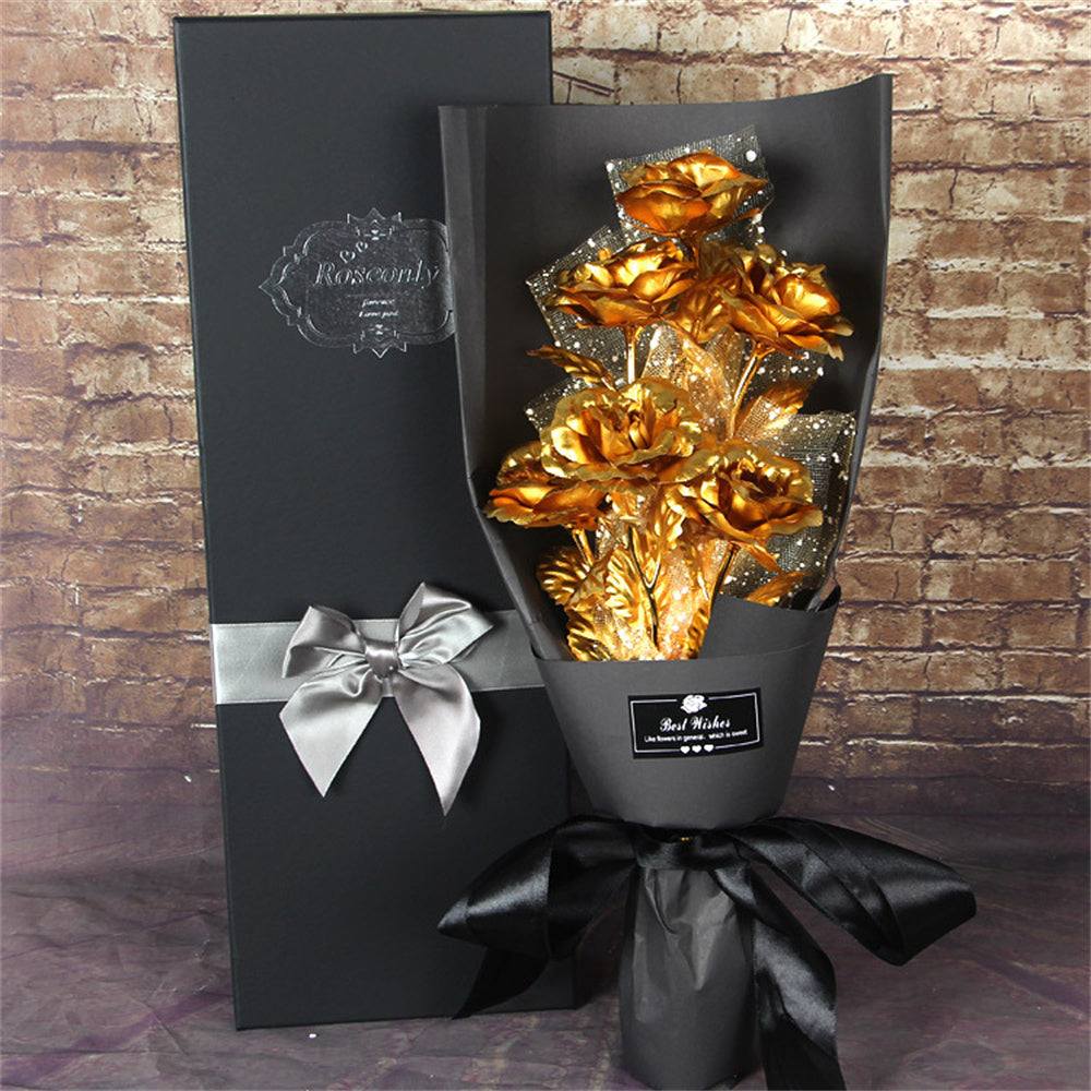 Gold Foil Roses Bouquet - Forever Artificial Flowers for Valentine's Day Gifts