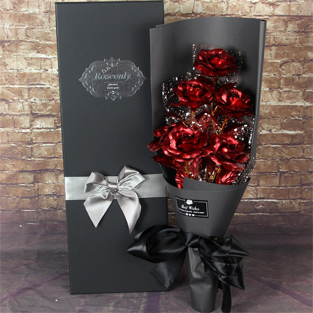 Gold Foil Roses Bouquet - Forever Artificial Flowers for Valentine's Day Gifts