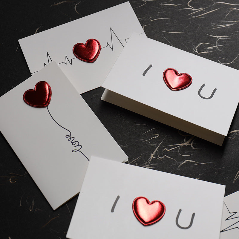 Love Greeting Cards three-dimensional heartbeat creative set of 3 displayed 10×15 cm showing heartbeat line with red heart, floating heart balloon and I♥U typography – romantic valentine's and anniversary cards