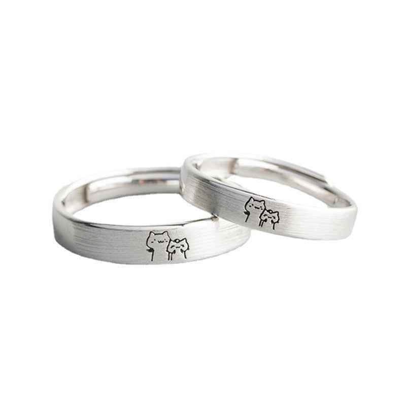 Cute Cat Matching Ring Adjustable Ring Animal Couple Jewelry Gift