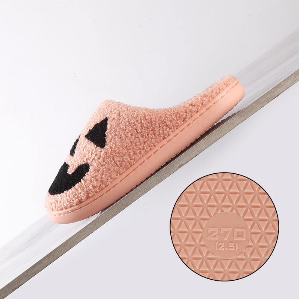 Side profile of Halloween Pumpkin Slippers highlighting lightweight slip‑on shape, pumpkin motif and easy on‑off design ideal as Halloween gifts