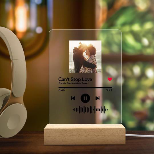 Personalised Acrylic Music Plaque with Custom QR Code | Night Light & Keychain Gift