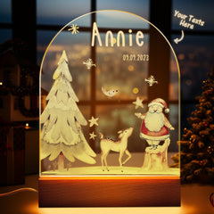 Personalised Santa & Elk Christmas Tree Night Light - Custom Name Desk Lamp