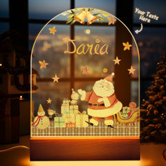 Personalised Santa & Elk Christmas Tree Night Light - Custom Name Desk Lamp