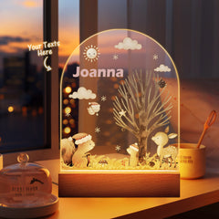 Personalised Santa & Elk Christmas Tree Night Light - Custom Name Desk Lamp