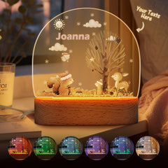 Personalised Santa & Elk Christmas Tree Night Light - Custom Name Desk Lamp