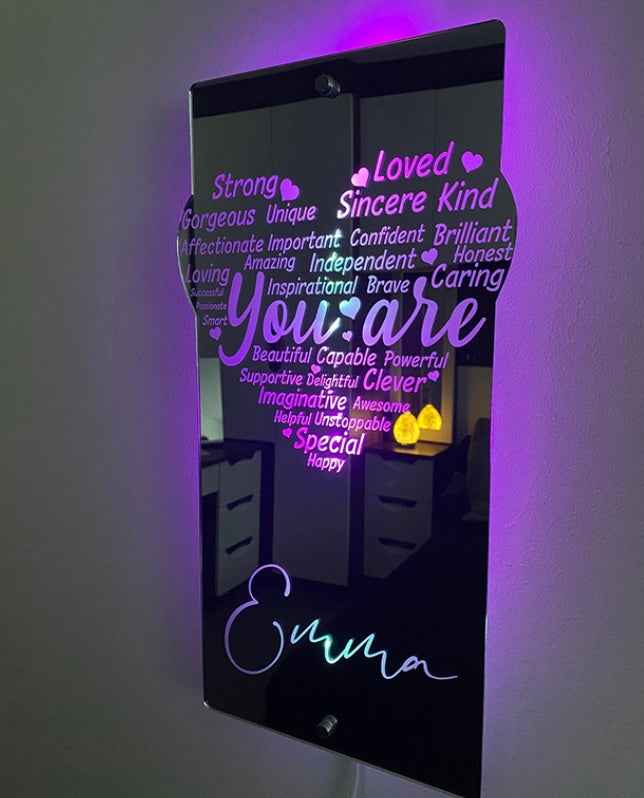 Custom Engraved Affirmation Heart Mirror Light