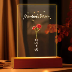 Personalised Grandma's Garden Night Light - Birth Flower Gift with Custom Name