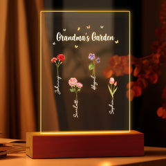 Personalised Grandma's Garden Night Light - Birth Flower Gift with Custom Name