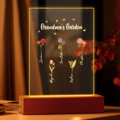 Personalised Grandma's Garden Night Light - Birth Flower Gift with Custom Name