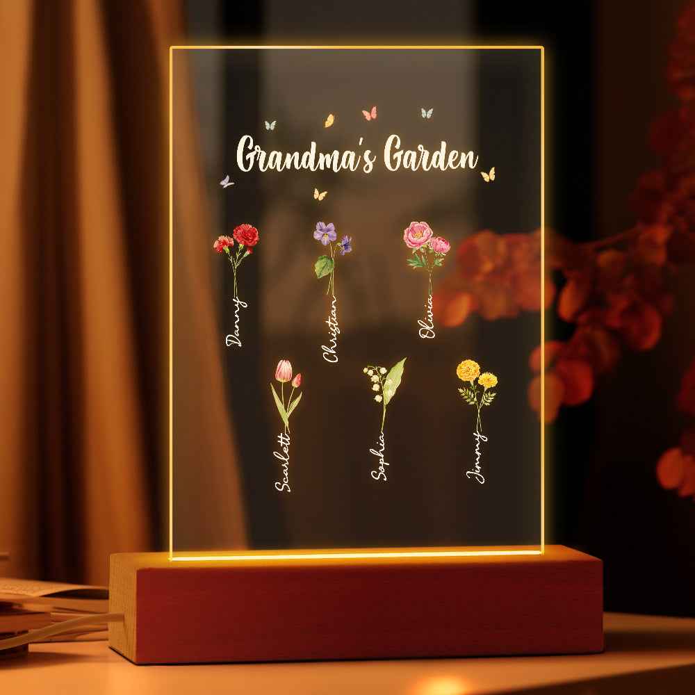 Personalized Night Light Grandma's Garden Birth Month Flower Gift
