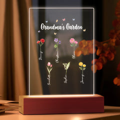 Personalised Grandma's Garden Night Light - Birth Flower Gift with Custom Name