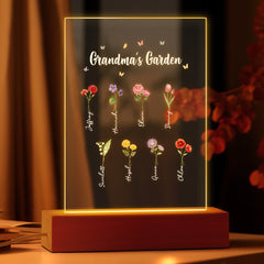 Personalised Grandma's Garden Night Light - Birth Flower Gift with Custom Name