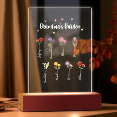 Personalised Grandma's Garden Night Light - Birth Flower Gift with Custom Name