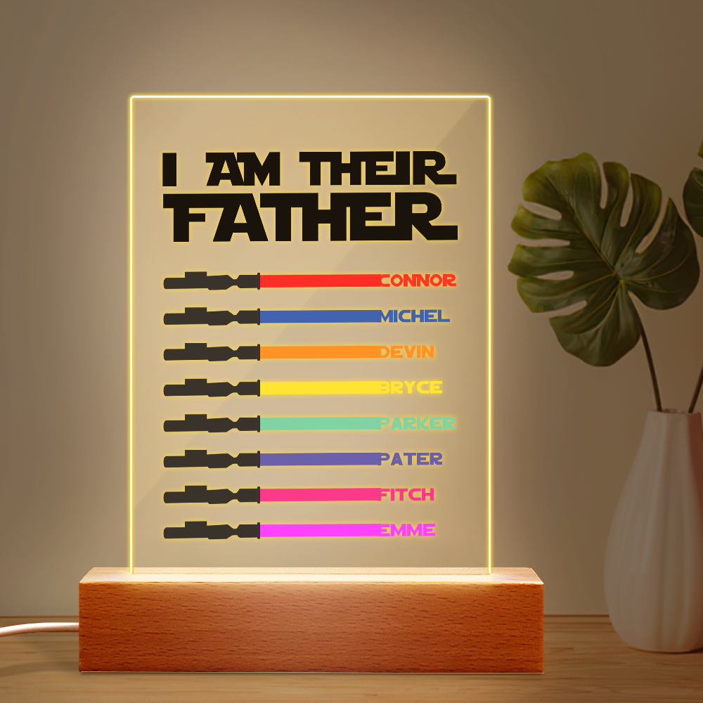Personalized 8 Names I Am Their Father Night Light Acrylic Light Saber Plaque Father's Day Gifts