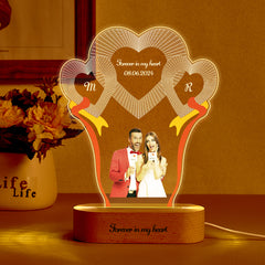 Personalised Engraved 3-Heart Photo Night Light - Custom Desk Lamp