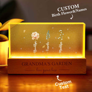 Grandma‘s Garden Birth Month Flowers Personalized Acrylic Block LED Night Light A Heartfelt Gift for Grandma’s Birthday Mother’s Day