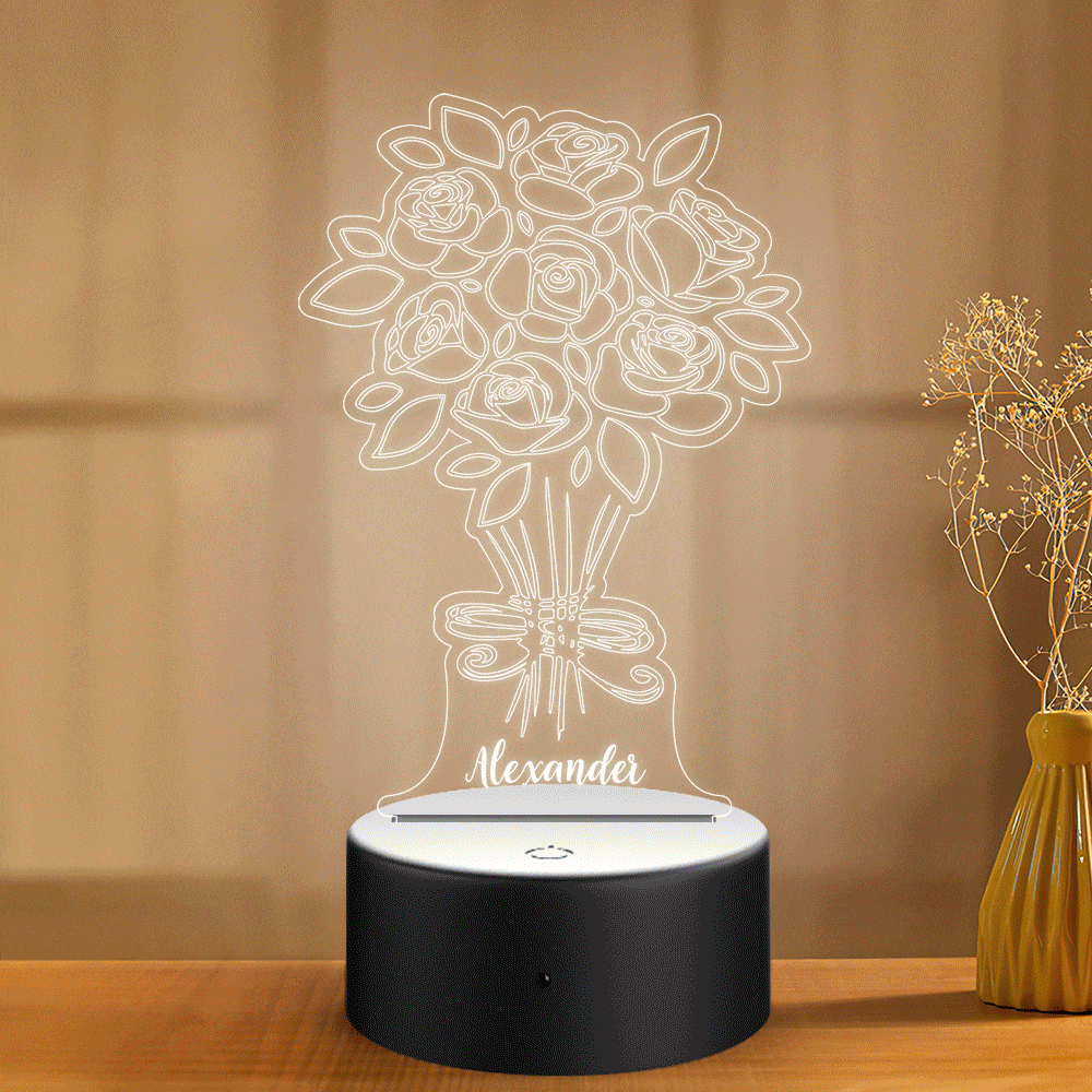 Personalised 3D Flower Name Night Light - Unique Gift for Mother
