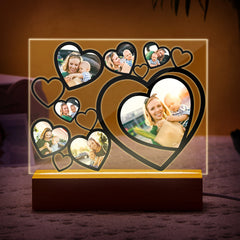 Personalised Multi-Photo Heart Lamp Night Light with Wooden Base