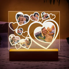 Personalised Multi-Photo Heart Lamp Night Light with Wooden Base
